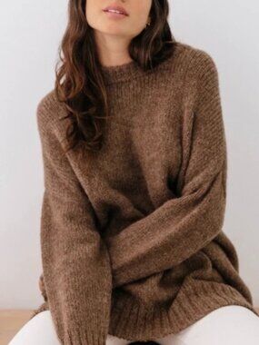 Jenni Kayne Brown Alpaca Blend Cocoon Crewneck Sweater L